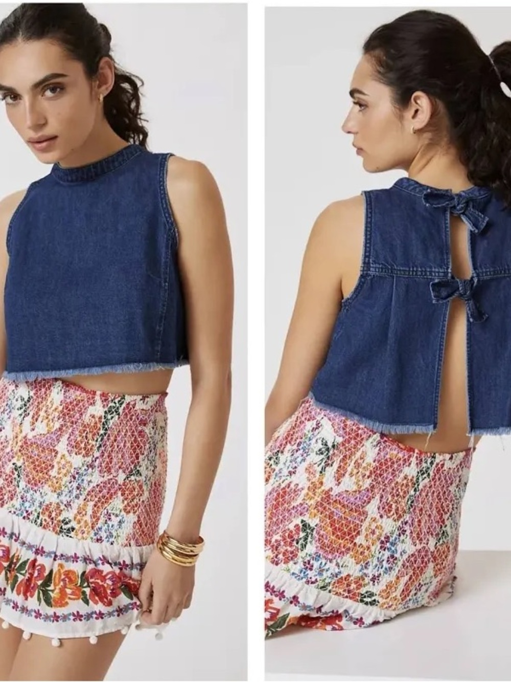 Anthropologie Pilcro Denim Cropped Back Tie Closure Tank Size S
